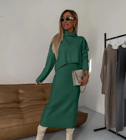 Two-Piece Set with Turtleneck Blouse & Midi Dress